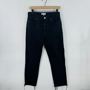 RE/DONE Black High Rise Jeans Size 29 Straight Leg Raw Hem‎ Designer Denim